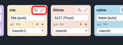Dashboard pinned voice card with the copy and edit-name controls highlighted