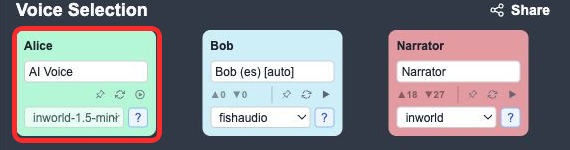 Generate page with the AI Voice character card highlighted