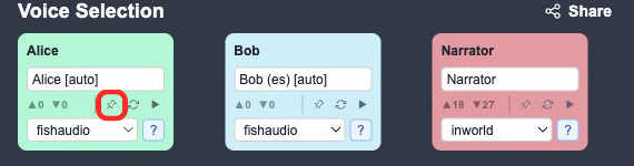 Generate page voice cards with red boxes around the pin icons